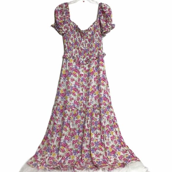 Dark Pink Floral Shirred Off The Shoulder Maxi Dress New Size 8 - Picture 3 of 12